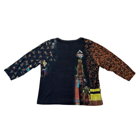 Chicos Size XL Multicolor Tribal Print 3/4 Sleeve Top - Picture 3 of 5